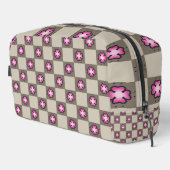 Roze Bloem Checkerboard Patroon Toilettasje (Rechterhoek)