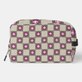 Roze Bloem Checkerboard Patroon Toilettasje (Achterkant)
