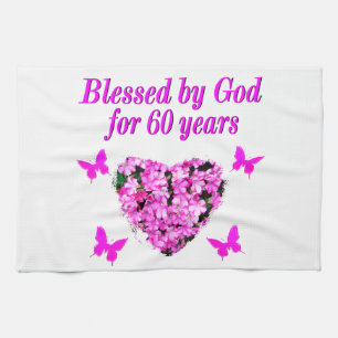ROZE BLOEM CHRISTELIJK 60E VERJAARDAG ONTWERP THEEDOEK