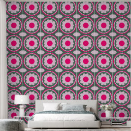 Roze Bloem Cirkel Groen Behang