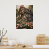 Roze Bloem Cottage Poster (Keuken)