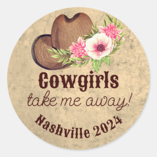 Roze Bloem Cowgirl vrijgezellenfeest Favoriet Ronde Sticker
