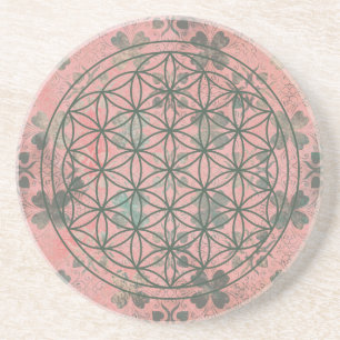Roze Bloem des Levens Heilige Geometrie Vintage Zandsteen Onderzetter