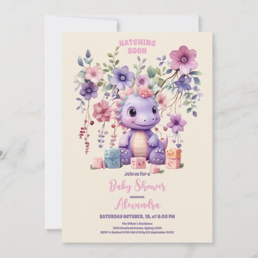 Roze Bloem Dino Meisje Baby shower Kaart (Voorkant)