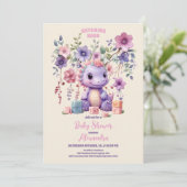Roze Bloem Dino Meisje Baby shower Kaart (Staand voorkant)