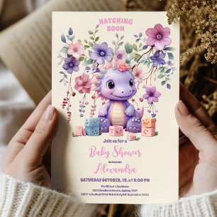 Roze Bloem Dino Meisje Baby shower Kaart