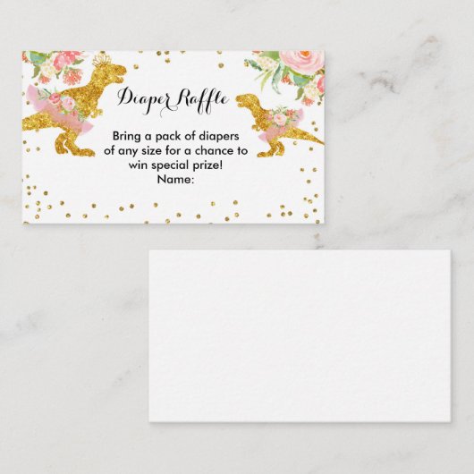 Roze Bloem Dino Meisje Baby shower - Luier Raffle Informatiekaartje (Voorkant / Achterkant)