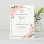 Roze Bloem Doop Spaans Kaart (Staand voorkant)