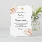 Roze bloem doop uitnodiging voor meisje (Staand voorkant)