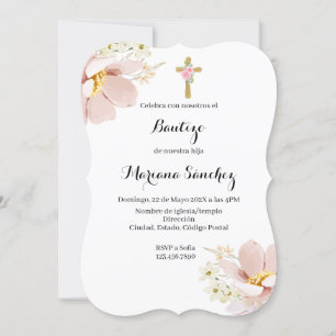 Roze bloem doop uitnodiging voor meisje