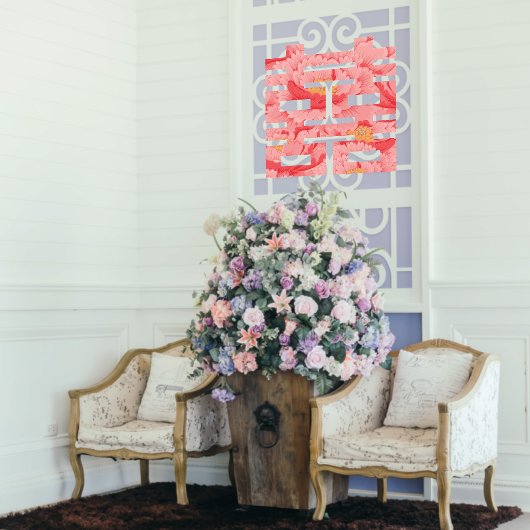 Roze Bloem Dubbele Xi Chinese Bruiloft Raamsticker