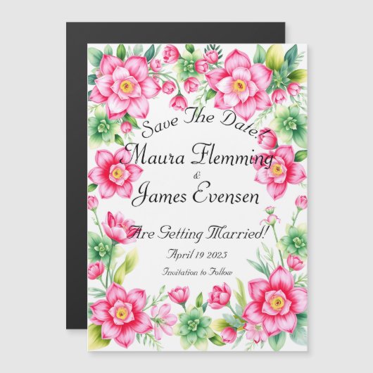 Roze Bloem Dunne Magnetische Kaart Magnetische Uitnodiging (Voorkant / Achterkant)