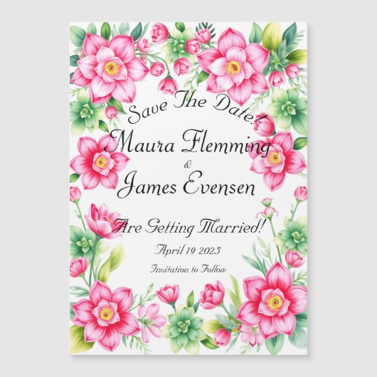 Roze Bloem Dunne Magnetische Kaart Magnetische Uitnodiging (Voorkant)