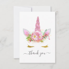 Roze Bloem Eenhoorn Baby Shower Bedankkaart