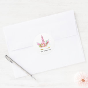 Roze Bloem Eenhoorn Baby Shower Ronde Sticker