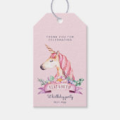 Roze Bloem Eenhoorn Meisje Verjaardag Gift Cadeaulabel (Voorkant)