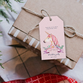 Roze Bloem Eenhoorn Meisje Verjaardag Gift Cadeaulabel