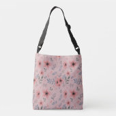 Roze Bloem Eenvoudig Patroon  Boho Monogram Crossbody Tas (Achterkant)