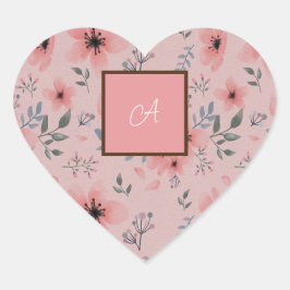 Roze Bloem Eenvoudig Patroon Boho Monogram Hart Sticker