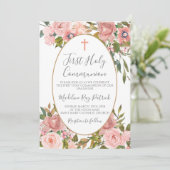 Roze Bloem Eerste Communie Kaart (Staand voorkant)