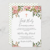 Roze Bloem Eerste Communie Kaart (Voorkant / Achterkant)