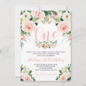 Roze bloem eerste verjaardagsuitnodiging kaart (Voorkant)