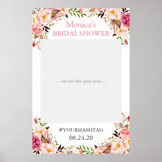 Roze Bloem Elegante Bruiloft Feest Foto Prop Poster (Voorkant)