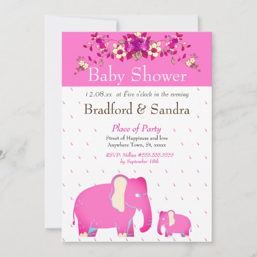 Roze bloem Elephant Chic Simple Baby shower Kaart (Voorkant)