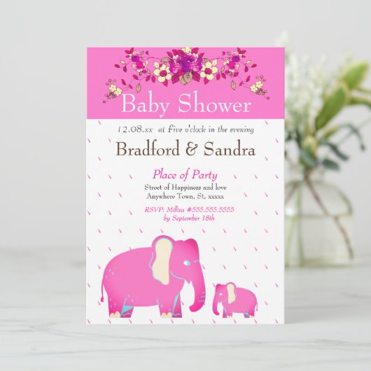 Roze bloem Elephant Chic Simple Baby shower Kaart (Staand voorkant)