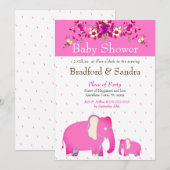 Roze bloem Elephant Chic Simple Baby shower Kaart (Voorkant / Achterkant)