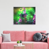 Roze bloem en bijen tegen de wereld canvas afdruk (Insitu (Woonkamer))