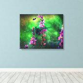 Roze bloem en bijen tegen de wereld canvas afdruk (Insitu (Houten vloer))