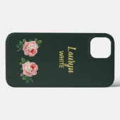 Roze bloem en bladeren op donkergroen Case-Mate iPhone case (Achterkant (horizontaal))