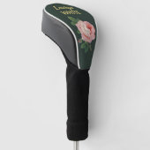 Roze bloem en bladeren op donkergroen golfheadcover (Schuin)