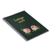 Roze bloem en bladeren op donkergroen notitieboek (Rechterzijde)