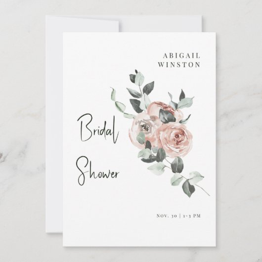 Roze bloem- en eucalyptus bruidsfeest kaart (Voorkant)