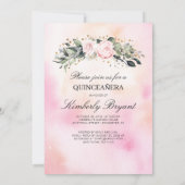 Roze Bloem en Gouden Confetti Quinceanera Foto Kaart (Achterkant)