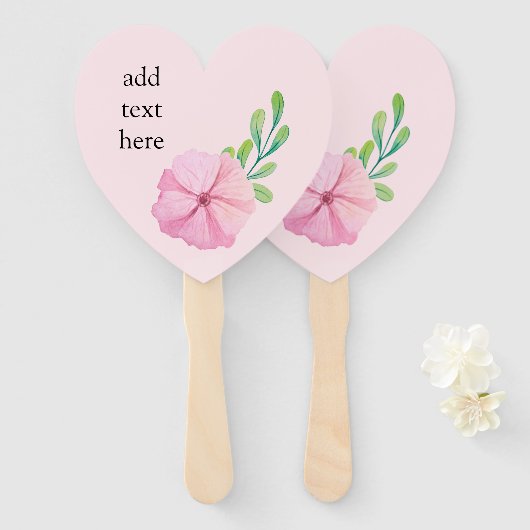 Roze Bloem en Groene Bladeren Handwaaier (Voorkant en achterkant)