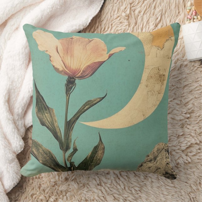 Roze bloem en halve maan kussen (Deken)