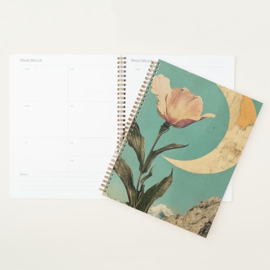 Roze bloem en halve maan planner (Display)