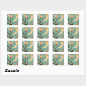 Roze bloem en halve maan vierkante sticker (Vel)