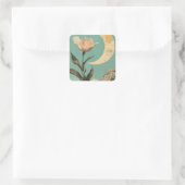 Roze bloem en halve maan vierkante sticker (Tas)