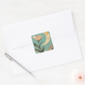 Roze bloem en halve maan vierkante sticker (Envelop)