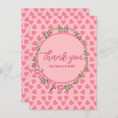 Roze bloem en hart vrijgezellenfeest Dank u kaart (Voorkant / Achterkant)