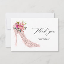 Roze bloem- en hoge hakken script bruidsdouche 