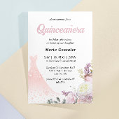  Roze bloem en jurk Quinceañera uitnodiging