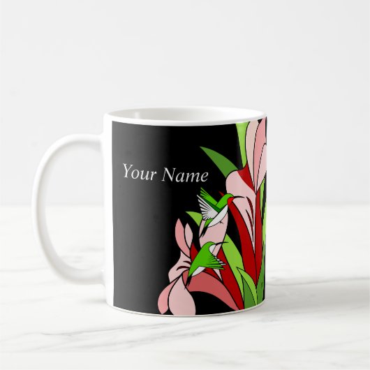 Roze bloem en kolibrie koffiemok (Links)