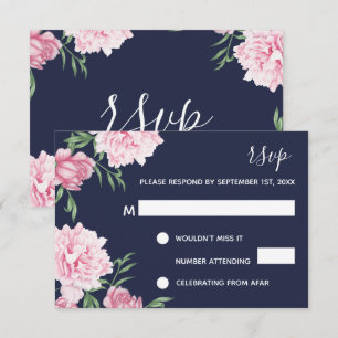 Roze bloem en marineblauwe achtergrond   RSVP Kaart