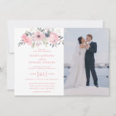 Roze bloem en op maat gesneden fotobruiloft kaart (Voorkant)
