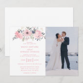 Roze bloem en op maat gesneden fotobruiloft kaart (Voorkant / Achterkant)